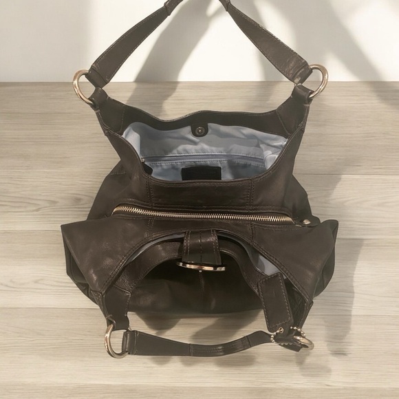 Coach Black Leather Hobo Shoulder Bag –Style F35702 (M1119) 2011 Baby Blue lined - Picture 7 of 15